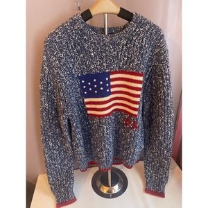 Polo Ralph Lauren RL Womens M Medium American Flag Jumper Knit Sweater PRL 67